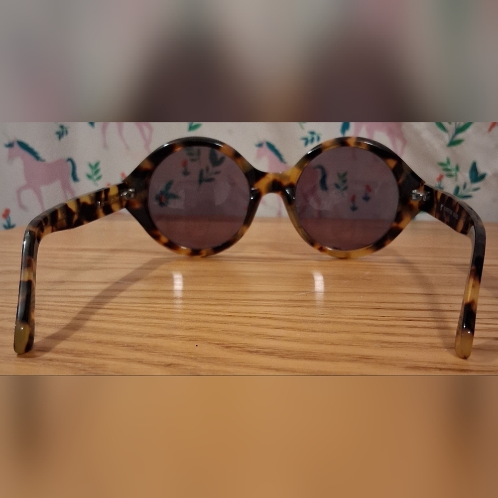 Karen Walker #6 Round Tortoise Acetate Dark Tint UV Boho Casual Sunglass Glasses - Picture 4 of 7